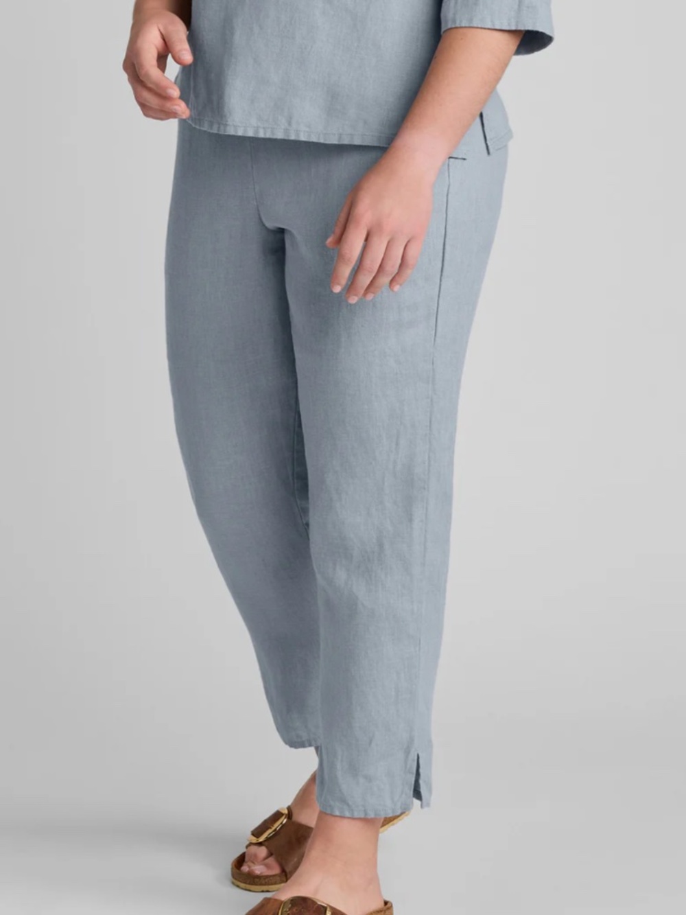 Flax 100% linen Studio Ankle Pant Grey/Blue Size Medium (G)